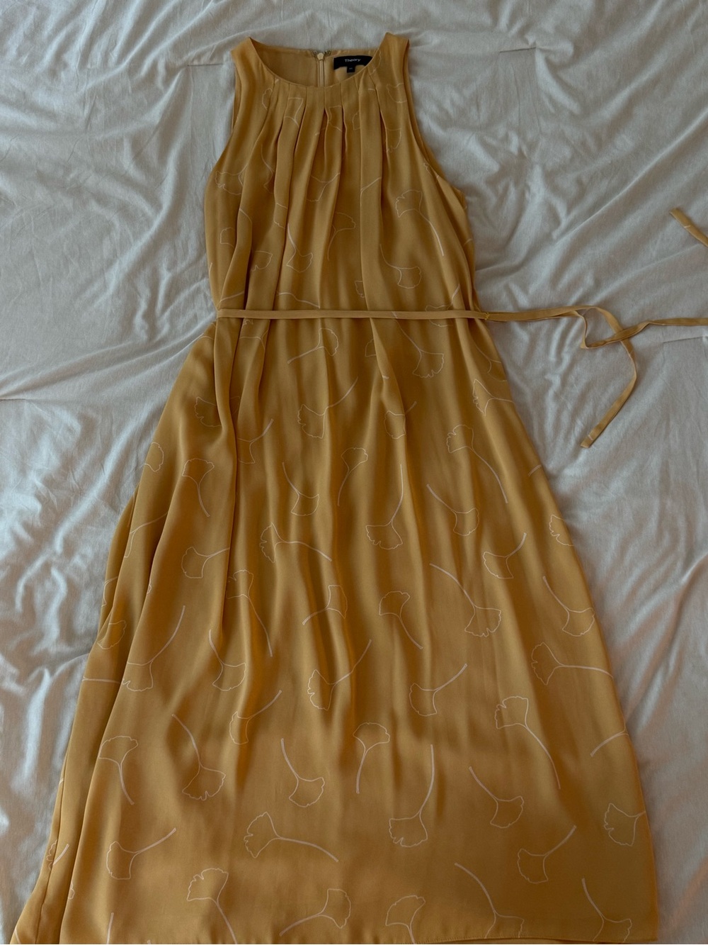 Theory Sleeveless Mustard Yellow Maxi Dress with Removable Tie